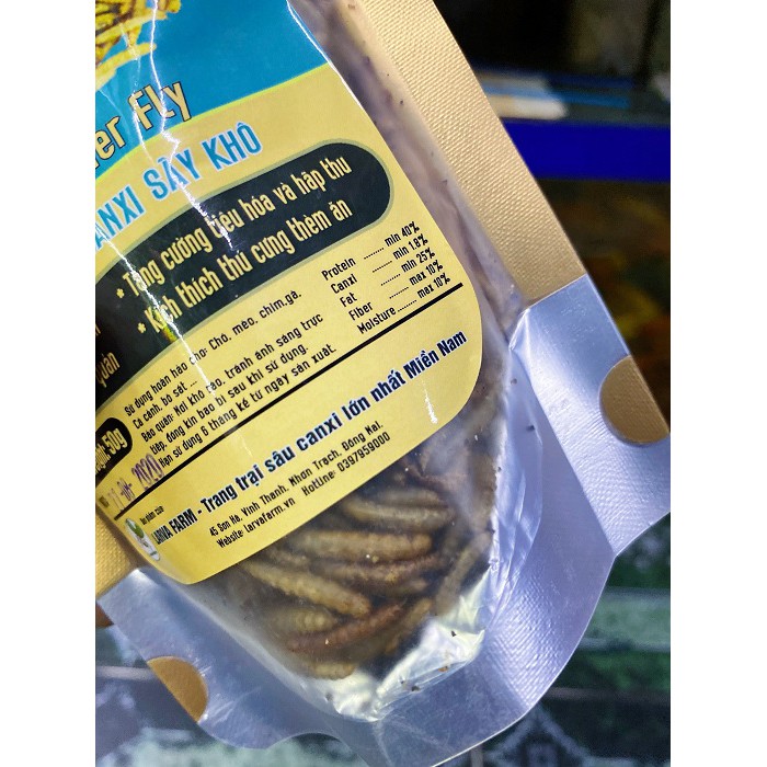 SÂU CANXI SẤY KHÔ CHO CÁ CHIM VÀ BÒ SÁT GÓI 65GRAM LARVA FOOD BLACK SODIER FLY