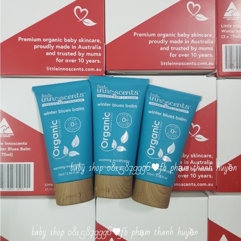 Dầu bôi ấm ngực phòng ngừa cảm cúm,giảm ho,nghẹt mũi từ Khuynh Diệp Little Innoscents winter blue balm Úc