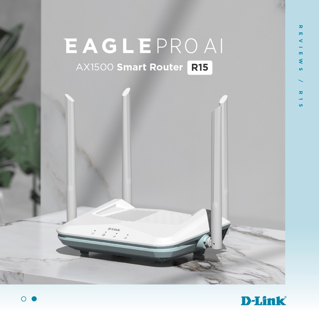 Bộ Phát Wifi Router thông minh chuẩn Wi-Fi 6 Gigabit Băng Tần Kép AX1500 -D-Link Eagle Pro AI R15 - AX 1500Mbps