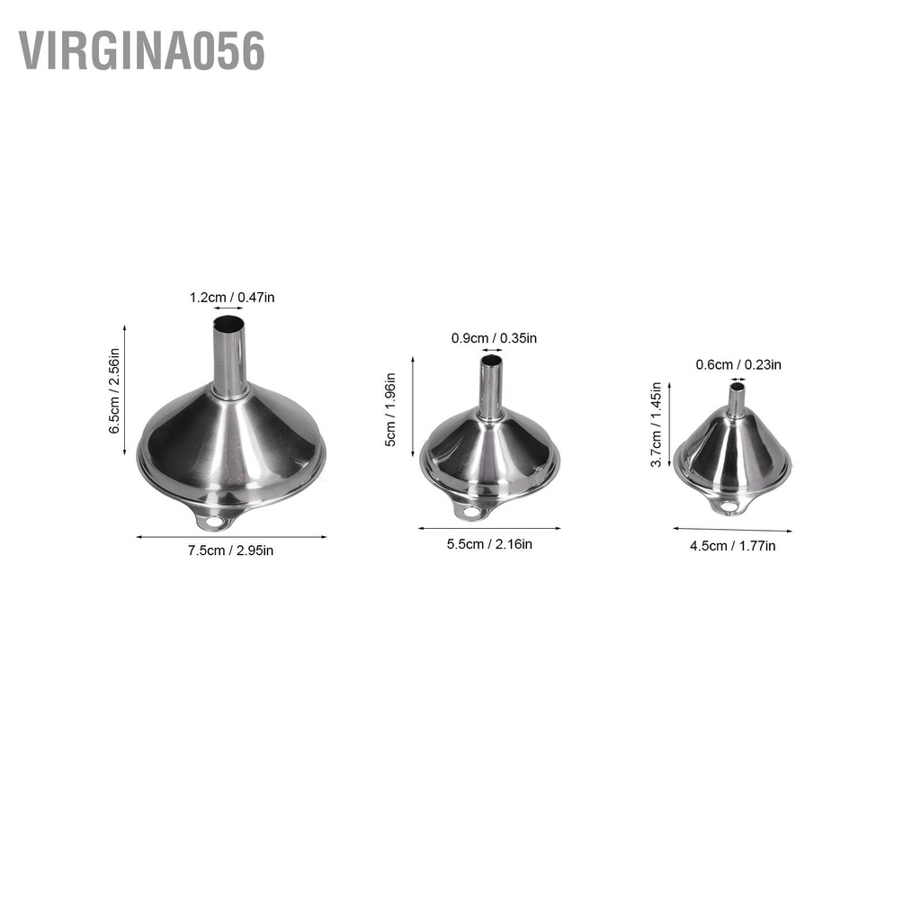 Virgina056 3 cái Phễu bằng thép không gỉ Chai chiết rót dầu rò rỉ tích hợp Bộ phân phối chất lỏng với vòng tròn