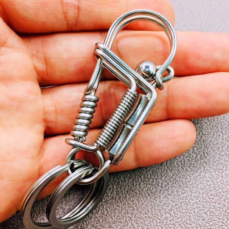 Móc khoá thủ công inox 304 phối đốt tre hoàn toàn bằng inox bảo hành dài hạn