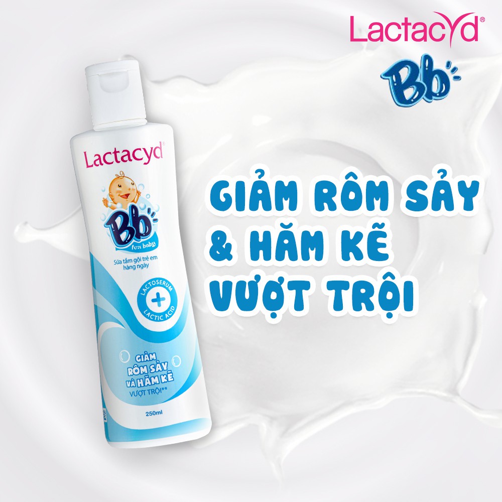 Sữa tắm gội cho bé Lactacyd Bb giúp giảm rôm sảy &amp; hăm kẽ vượt trội - Chai 250ml