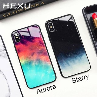 Hexu iPhone 11 Pro X XR XS Max 6 7 8 6S Plus Mate 20 Aurora Starry Tempered Glass Case