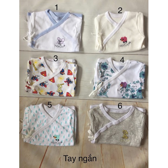 Set 5 áo Hotga cột dây Tay NGẮN cho bé sơ sinh dưới 5kg/ Áo cột dây Hotga tay cộc