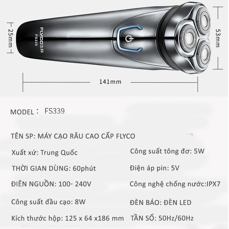 Máy cạo râu Flyco💥CUNTOM💥máy cạo râu chính hãng,chống chịu nước tốt