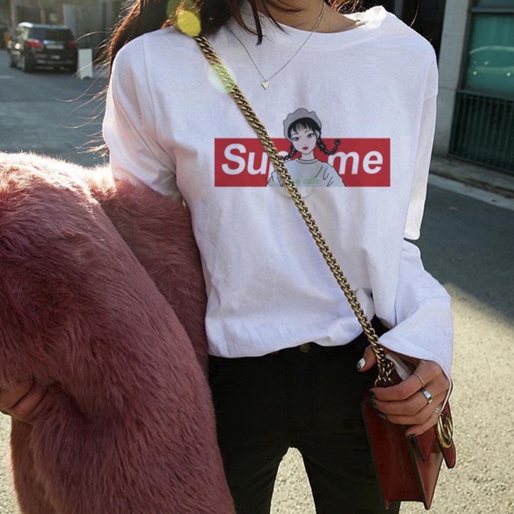 IELGY  Áo Thun Tay Dài Dáng Rộng Phong Cách Hàn Quốc Thời Trang Cho Nữ