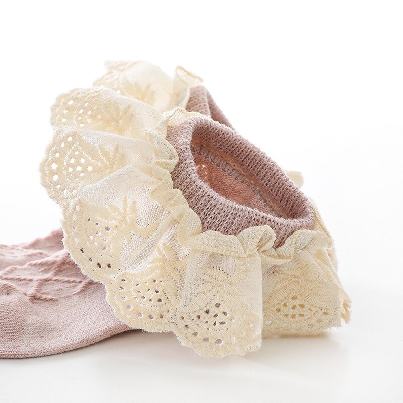 Vớ Cotton Mềm Phối Ren Nhún Bèo Kiểu Công Chúa Ngọt Ngào Thời Trang Xuân Thu Cho Bé Gái Sơ Sinh