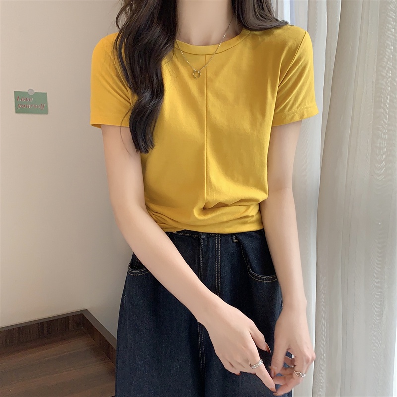 SUXI Áo Thun Tay Ngắn Cổ Tròn Màu Sắc Đơn Giản Thời Trang Mùa Hè Dễ Phối Đồ Dành Cho Nữ