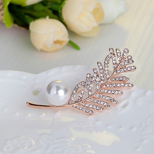 Trâm cài hình chiếc lá đính đá và ngọc trai thời trang