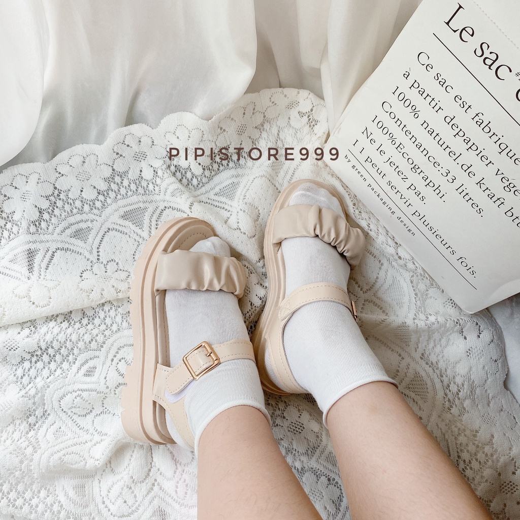 Dép Sandal Quai Ngang Nhún Đế Bằng 5cm Phong Cách Hàn Quốc G113