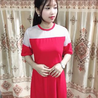 đầm xoè phối lưới vai