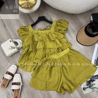 Set áo bèo tầng cổ vuông + quần sooc (sale-không đổi trả dưới mọi hình thức)