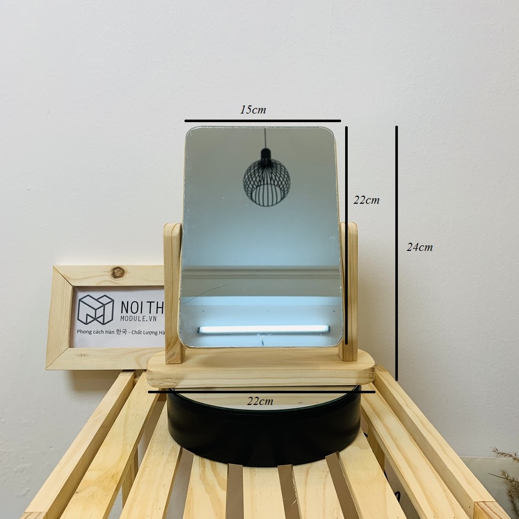 Gương Trang Điểm để bàn xoay 360 độ - chất liệu gỗ thông tự nhiên hàng loại 1