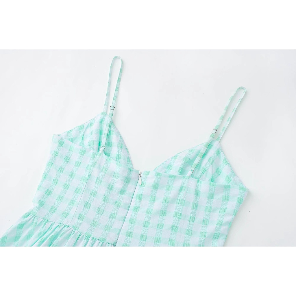 Đầm Zara 2 dây ô xanh thêu xinh xắn DO2HDG50N10 Hot