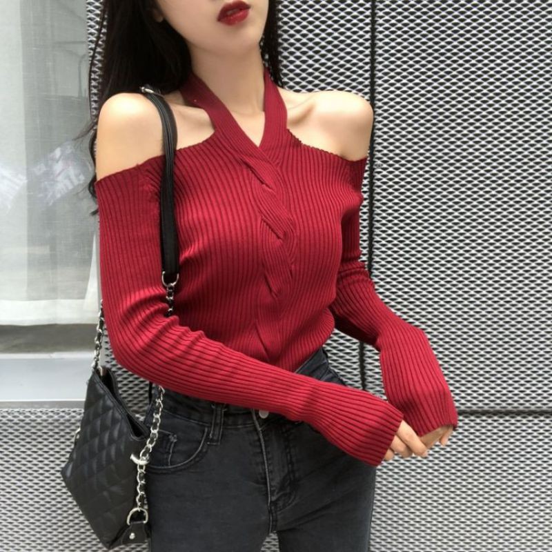 Women Sexy Long Sleeved Off-shoulder Knitwear Sweater | BigBuy360 - bigbuy360.vn