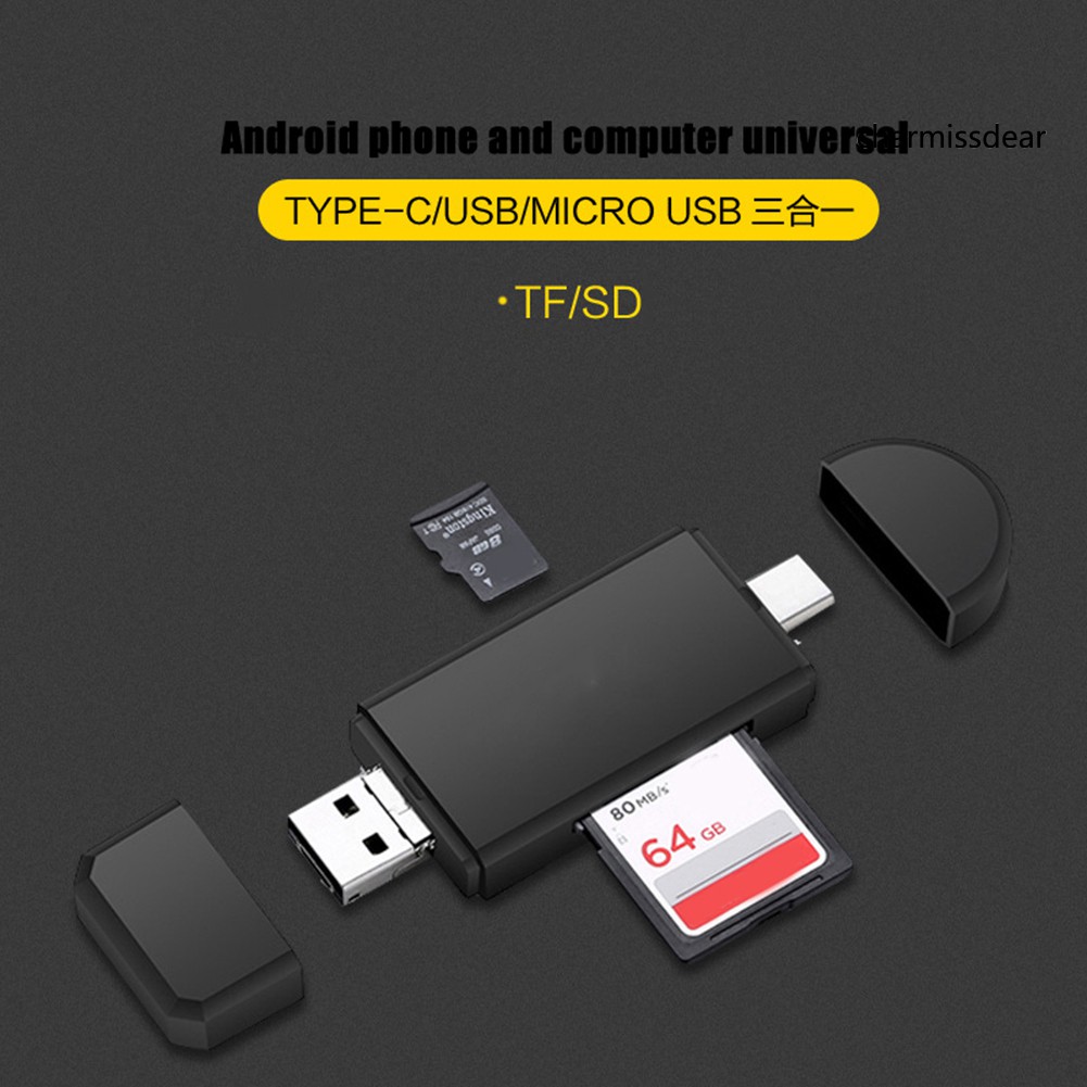 Đầu Đọc Thẻ Nhớ 3 Trong 1 Cổng Type C Micro Usb Otg Tốc Độ Cao Tf / Micro-Sd