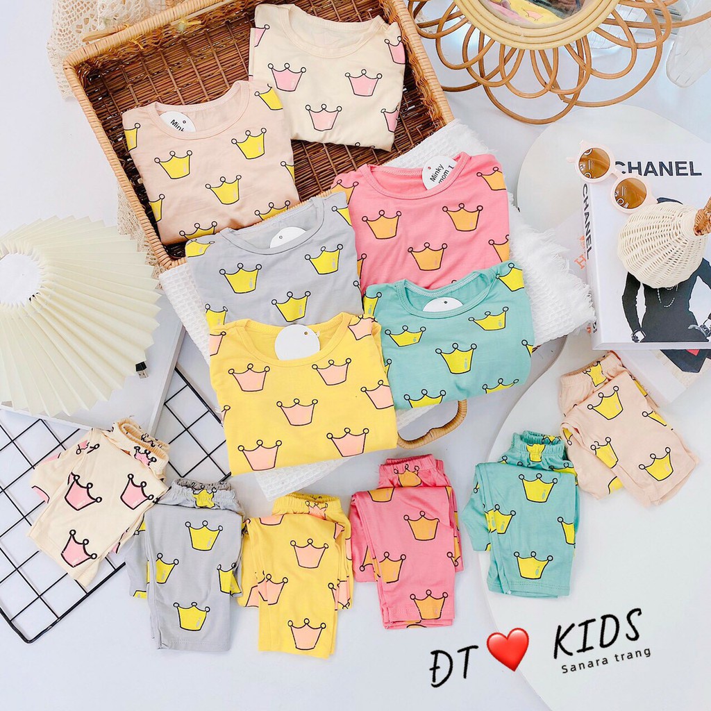Bộ Dài Tay Hình Vương Miện Cho Bé Chất Vải Thun Lạnh