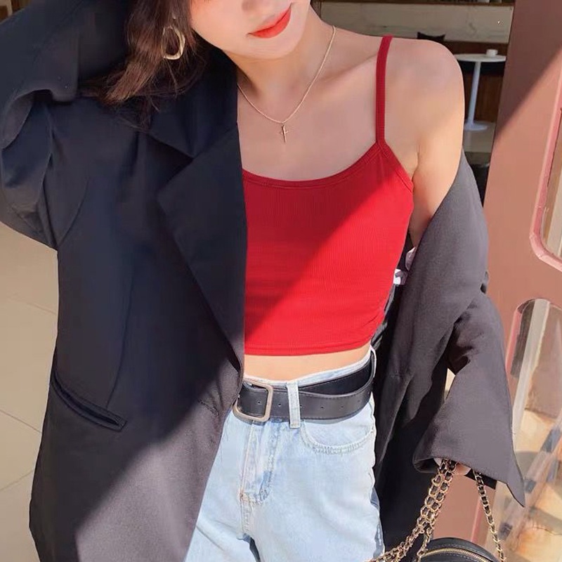 Áo Croptop Sát Nách Màu Trơn Phong Cách Hàn Quốc Thời Trang Mùa Hè Cho Nữ