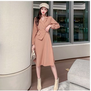 Váy nữ mùa thu 2019 mới thu đông và eo dài tay thon gọn nước ngoài nữ tính khí đầm giả hai