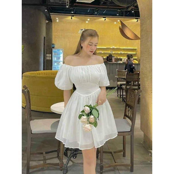 Đầm oganza xoè tay bồng