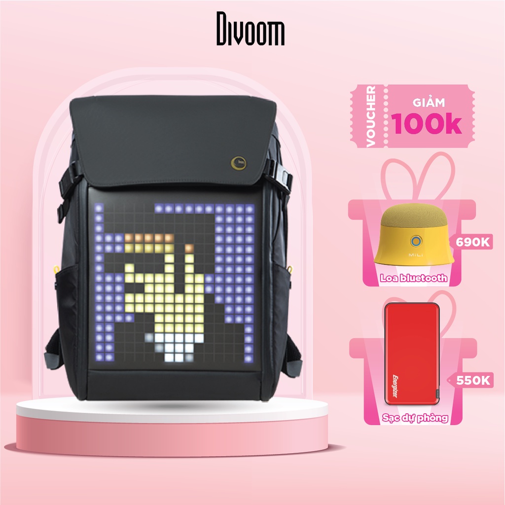 [QUÀ TẶNG 900K] Balo DIVOOM Pixoo Backpack-M, có hiển thị màn hình LED, ngăn chứa Laptop 15inch