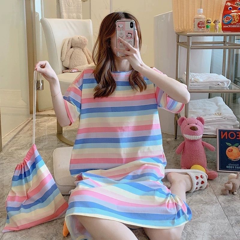 [SẴN] Váy Ngủ  FREESHIP  Đầm Ngủ Nữ Ngắn Tay Hoạt Hình Họa Tiết Cute Dễ Thương Thời Trang Quảng Châu