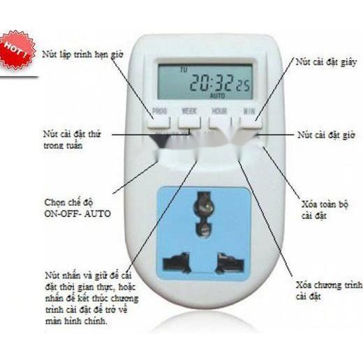 Ổ cắm hẹn giờ bật tắt tự động Digital Timer AL-06 220v 10A