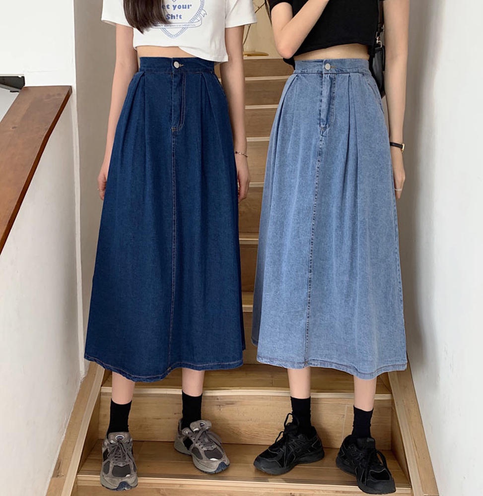 Chân Váy Jean Chữ A Lưng Cao 50277 Phong Cách Hàn Quốc Mới