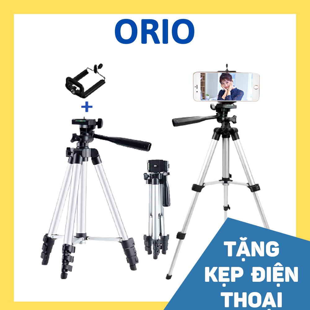 Giá đỡ điện thoại để bàn tripod 3110 3 chân , có tay cầm , tặng kèm đầu kẹp - Orio