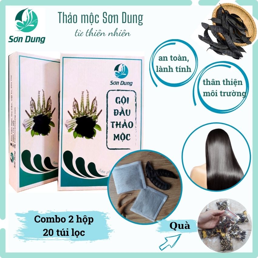 Bồ Kết Gội Đầu Thảo Mộc Sơn Dung, Combo 2 Hộp 20 túi lọc, GĐ20, 100% Tự Nhiên Sạch Gàu Hết Ngứa Thư Giãn Giảm Đau Đầu