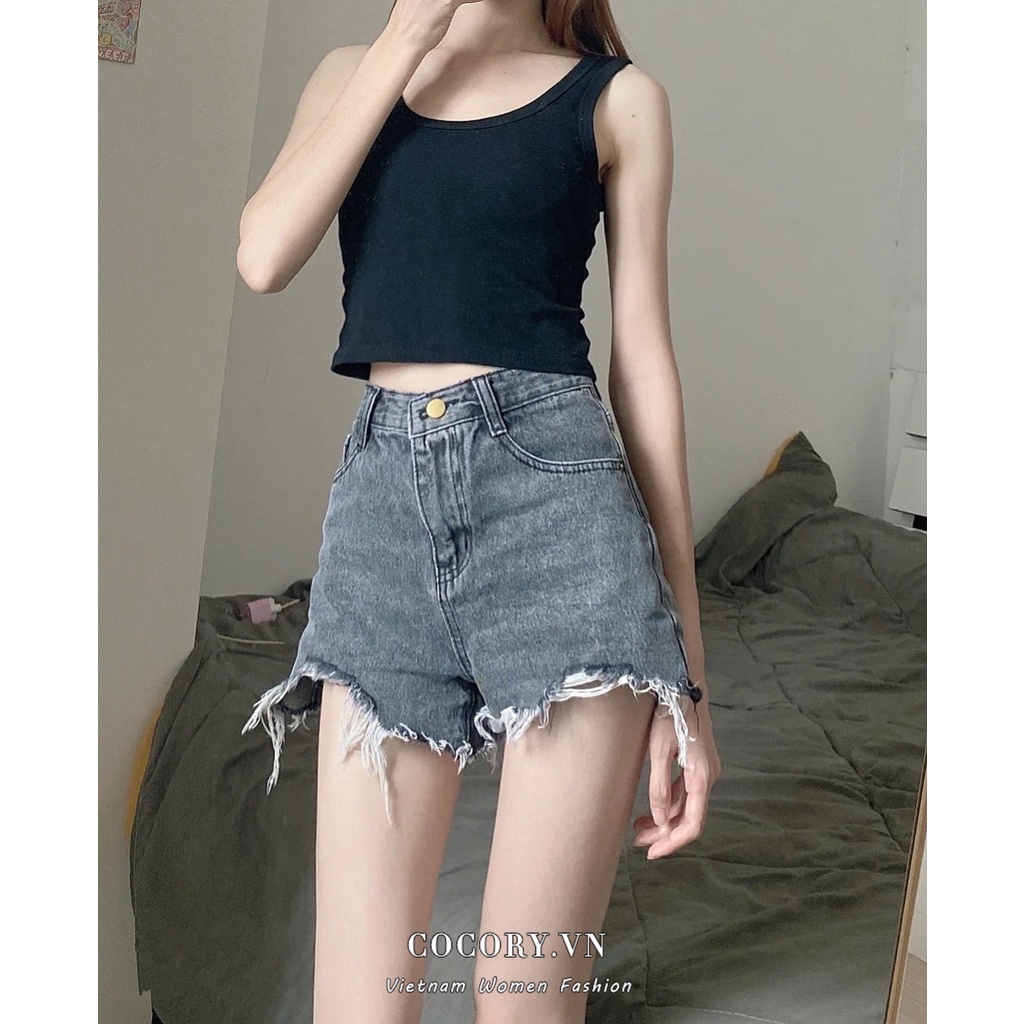 Cocory vn Quần Short Jean Nữ Lưng Cao Thời Trang Hàn Quốc