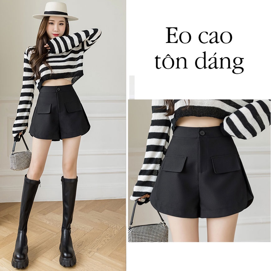Quần Short Nữ Lưng Cao, Quần Đùi Sooc Ngắn Ống Rộng Cạp Cao 2 Túi Hộp Vuông S420