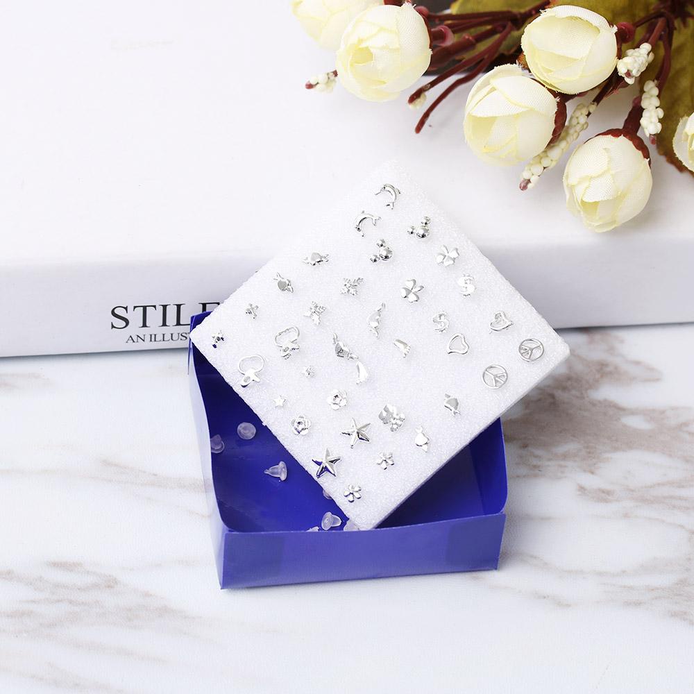 Set 18 Đôi Bông Tai Thanh Lịch Dành Cho Nữ|Nhẫn Mạ Bạc Đính Đá Pha Lê