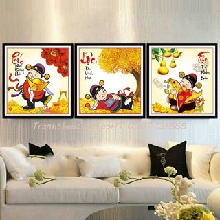 Tranh đính đá, Tranh thêu chữ thập phúc lộc thọ thần tài - tự đính