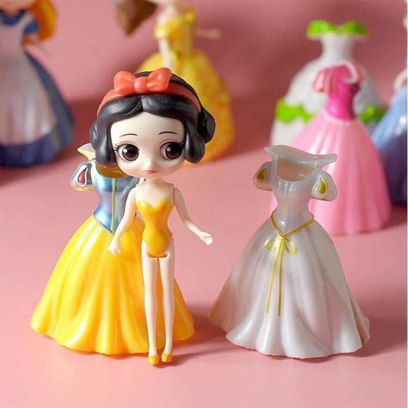 Set 6 công chúa thay váy nhựa tặng kèm 18 váy thay đổi, Búp bê thay váy Disney kt 8cm