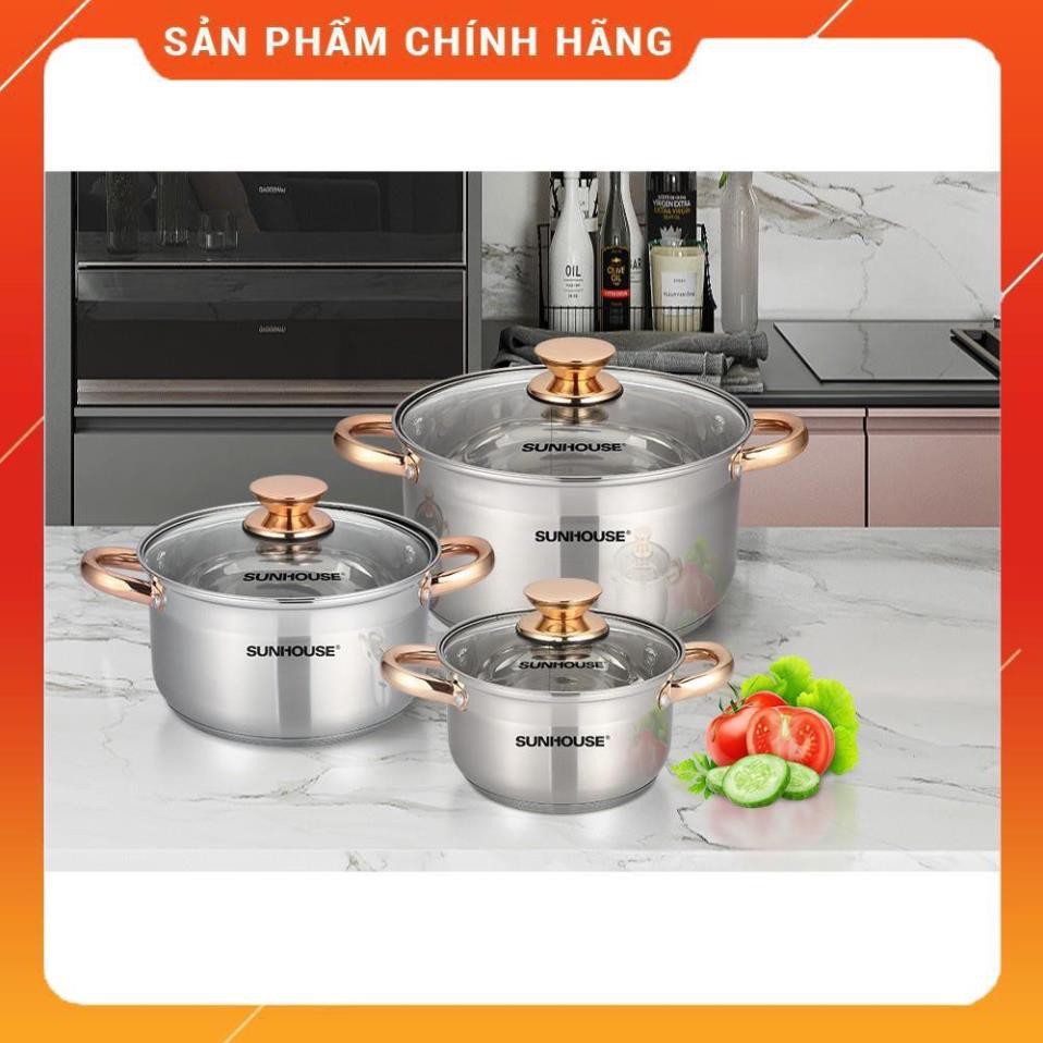 [Bền Đẹp] Bộ Nồi Bếp Từ Inox 5 Đáy SUNHOUSE SH781 Kiểu Dáng Châu Âu, Chất Liệu Cao Cấp, Dùng cho Mọi Loại Bếp.