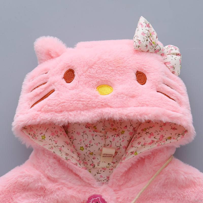 Áo khoác nhung thêu hình mèo cho bé gái