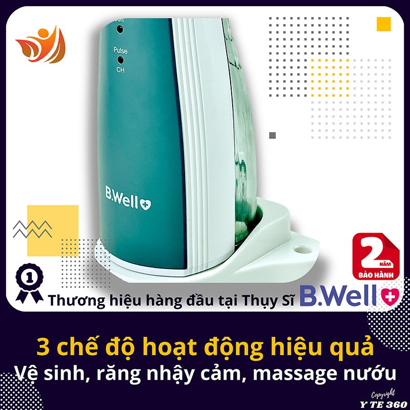 Máy tăm nước cầm tay b.well wi 912, tăm nước vệ sinh răng thụy sĩ cao cấp 5 đầu tăm - bwell y tế 360