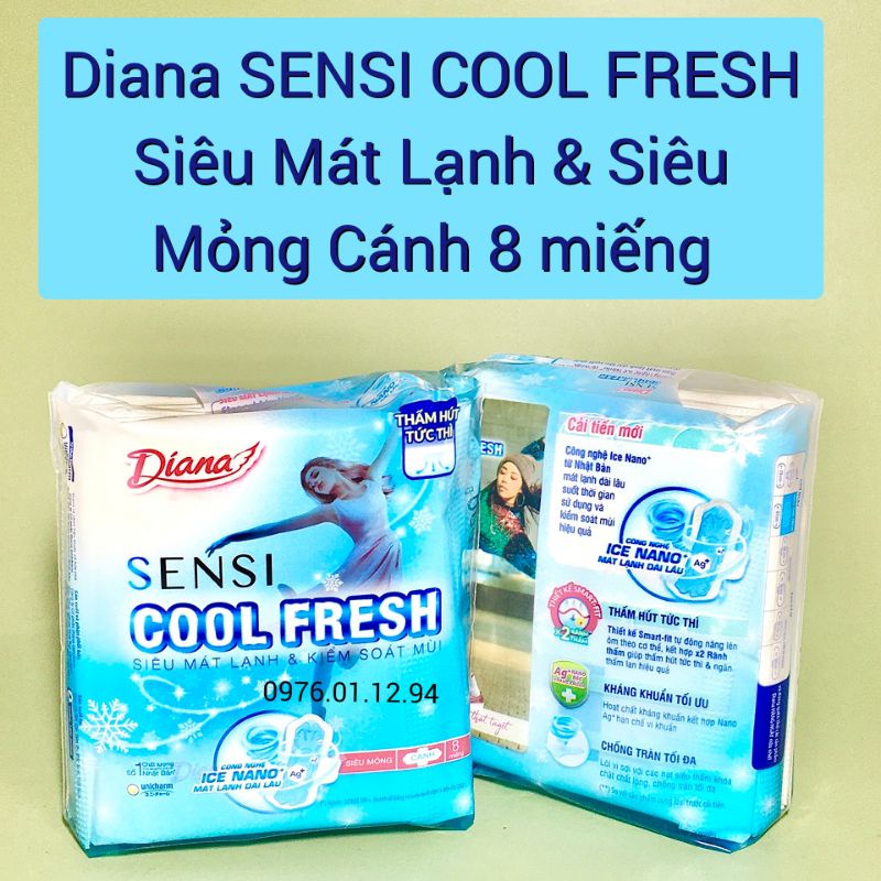 (Mới)Băng Vệ Sinh Diana Siêu Thấm &amp; Siêu Mát Lạnh Cool Fresh 8 miếng.