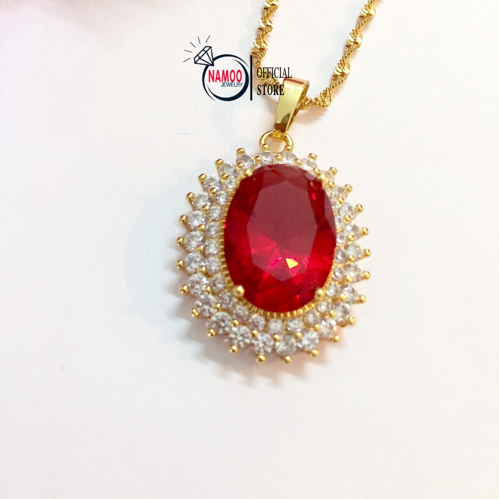 Vòng Cổ Vàng Nữ Mặt Đá Đỏ Cực Sang V592 Namoo Jewelry