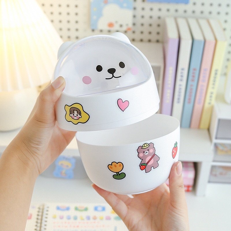 THÙNG RÁC MINI HÌNH MÈO DỄ THƯƠNG ĐỂ BÀN TẶNG KÈM STICKER TRANG TRÍ