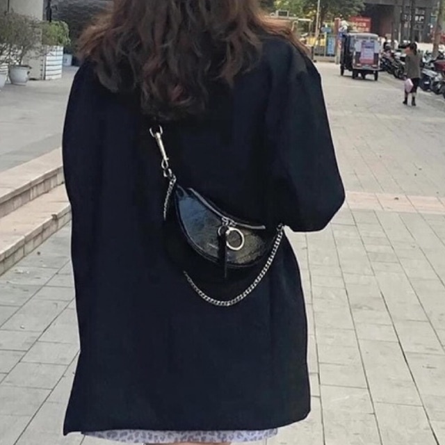 Túi bao tử nữ CNK , túi đeo chéo đeo vai dây xích size 20cm dáng bầu thuyền túi da nữ