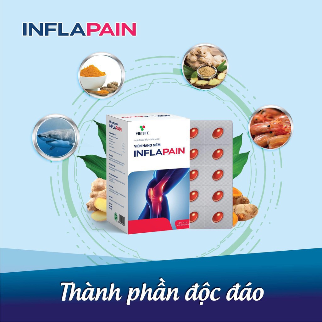 Vietlife Inflapain - Hỗ trợ giảm đau xương khớp do thoái hóa khớp, tăng dịch nhờn khớp (hộp 3 vỉ x 10 viên nang mềm)