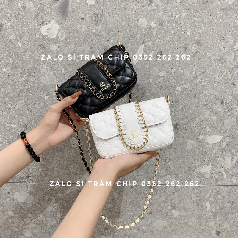 Túi Mini Nữ Đeo Chéo Trần Ô Mỏ Viền Xích Size Mini