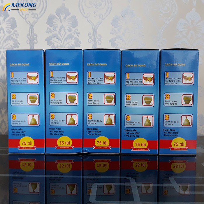Combo 5 hộp túi rác siêu tiết kiệm loại trung, 1 hộp 75 túi