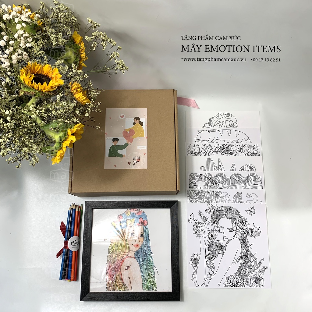 Set 6 Tranh tô màu vintage cho các bạn trẻ kích thước 20x20cm