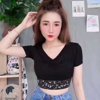 Áo croptop, áo 2 dây đính đá, thun mềm mịn