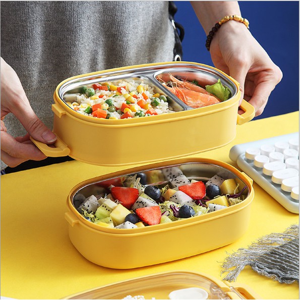 Hộp đựng cơm inox 2 tầng TẶNG BỘ THÌA ĐŨA INOX, hộp cơm giữ nhiệt , hộp cơm văn phòng siêu cute | BigBuy360 - bigbuy360.vn