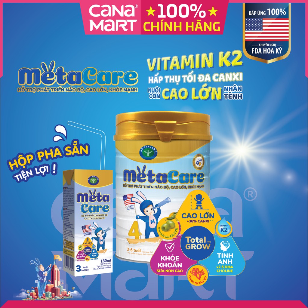 Sữa nước pha sẵn Nutricare Metacare vàng giúp bé phát triển não bộ, hỗ trợ tiêu hóa (110ml)