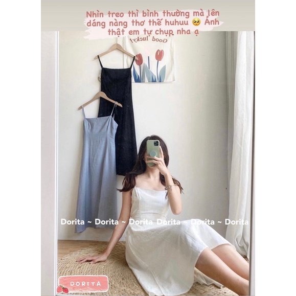 Váy hai dây đũi Dorita, Đầm hai dây đũi xước 2 lớp - Dorita Boutique